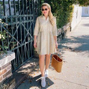 Tuckernuck The Antelope Royal Shirt Dress Deer Print Relaxed Fit, Beige/Cream XS